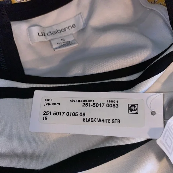 NWT 16 Liz Claiborne Black White Stripes Back Zip Belt Loops Sleeveless Dress - Picture 14 of 16